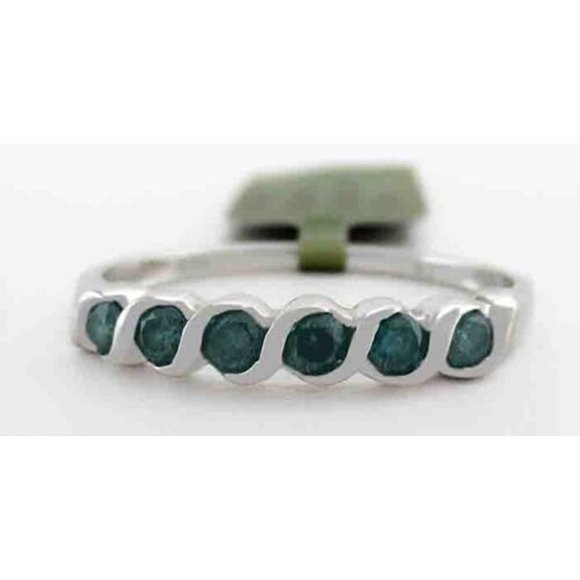 Genuine 0.30 Cts Blue Zircon Ring 10K White Gold